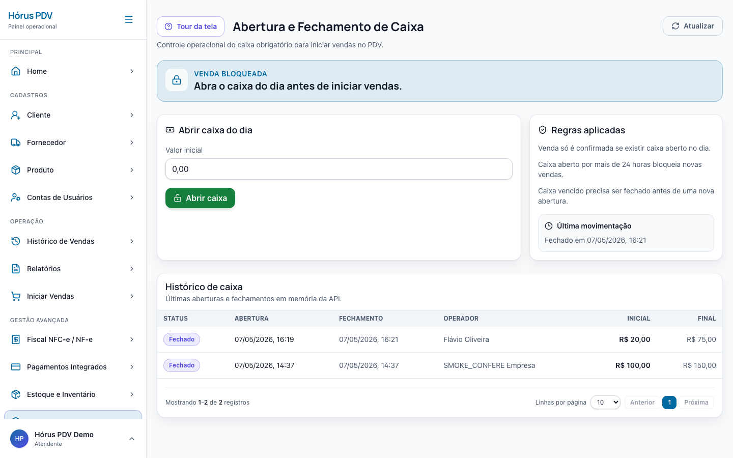 Abertura de caixa