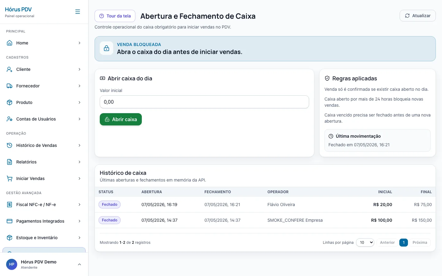 Abertura de caixa